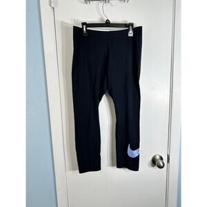 Nike Leggings Medium Black Athletic Workout Gym Blue Swoosh Sporty NWT